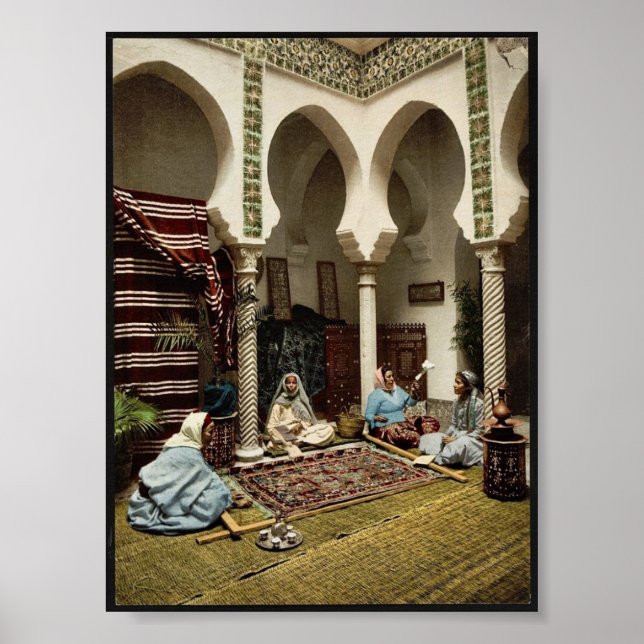 Affiche Femmes mauresques fabriquant des tapis arabes, Alg (Devant)