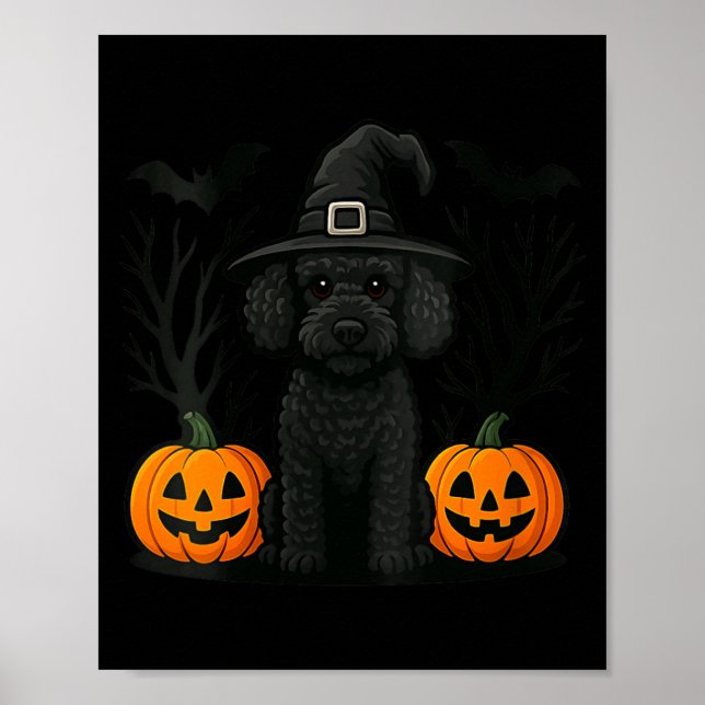Affiche Femmes Mignon Sorcière Chien Caniche Noir Hallowee (Devant)