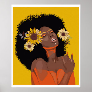 Affiche Femmes noires, avec illustration de tournesol colo