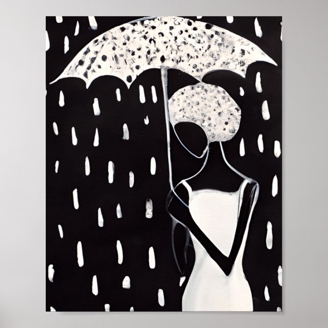 AFFICHE FEMMES NOIRES DANS LA PLUIE AVEC UN PARAPLUIE (Devant)