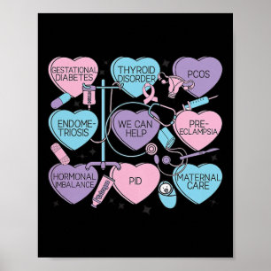Affiche Femmes obstétrique Saint-Valentin infirmière Ob Gy