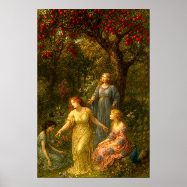 Affiche Femmes, Papillons & Paon Dans Le Jardin (Devant)