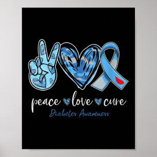 Affiche Femmes Peace Love Cure Grey Blue Ribbon Diabète A