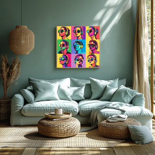 Affiche Femmes pop art coloré avec lunettes de soleil et c