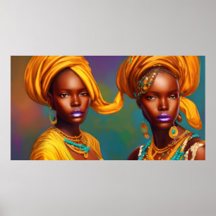 Affiche femmes princesse africaine bijoux en or