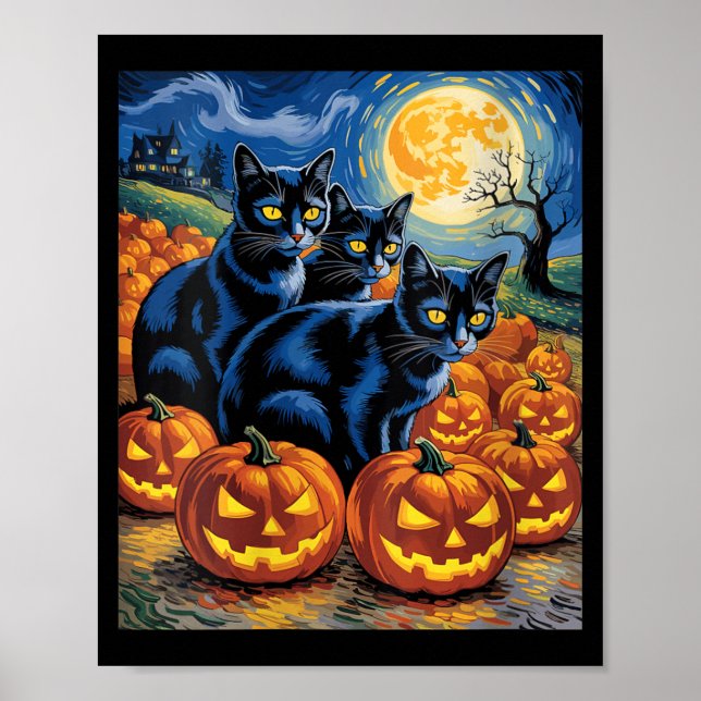 Affiche Femmes Van Gogh Style Chats Noirs Halloween Citrou (Devant)