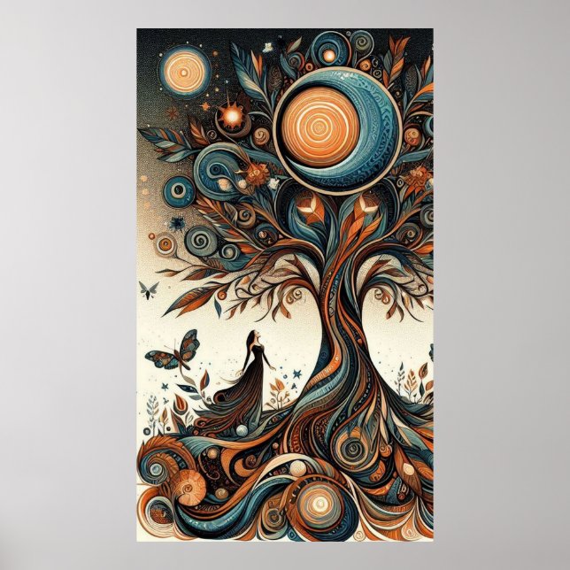 Affiche Femmes Whimsical, Arbre et Papillons (Devant)