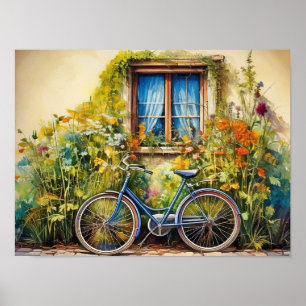 Affiche Fenêtre avec un vélo