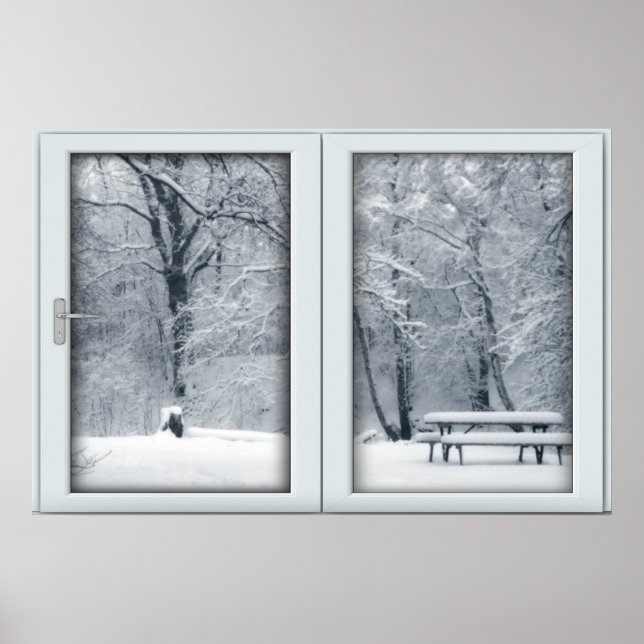 Affiche Fenêtre de neige fraîche avec vue (Devant)