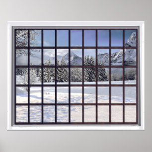 Affiche Fenêtre de scène d'hiver de Faux de montagnes de