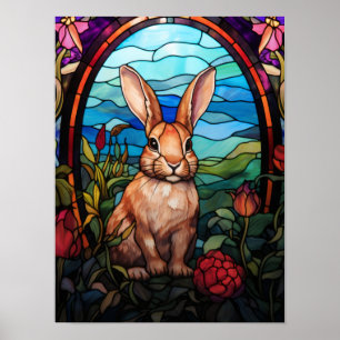 Affiche Fenêtre de vitrail de lapin Art de jardin boisé