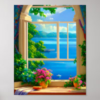 Fenêtre du lac Retraite Paysage Art Imprimer