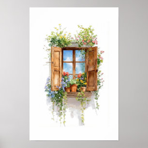 Affiche Fenêtre Florale Rustique – Style Cottage