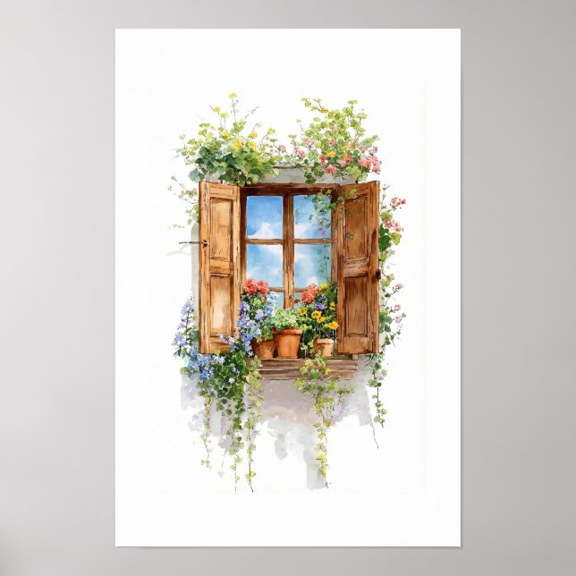 Affiche Fenêtre Florale Rustique – Style Cottage (Devant)