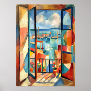 Affiche Fenêtre ouverte cubiste au bord de la mer