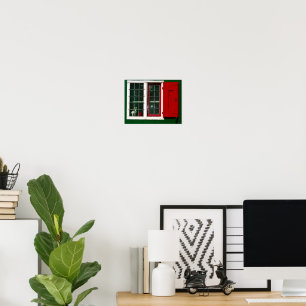 Affiche Fenêtre traditionnelle hollandaise rouge vert blan