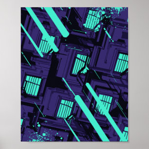 Affiche fenêtres cyan sur une grille numérique