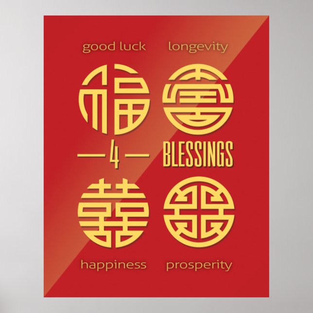 Affiche Feng Shui Wall Art - Red Four Blessures (Devant)