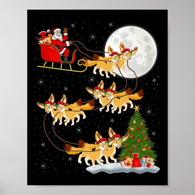 Affiche Fennec Fox Santa Sleigh Flying Funny Magical Chris (Devant)