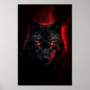 Affiche Fenrir - Loup noir aux yeux rouges