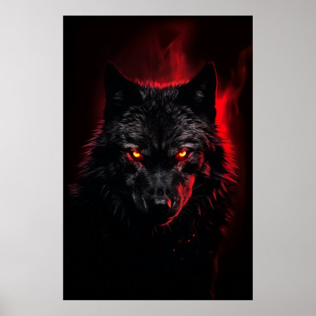 Affiche Fenrir - Loup noir aux yeux rouges (Devant)