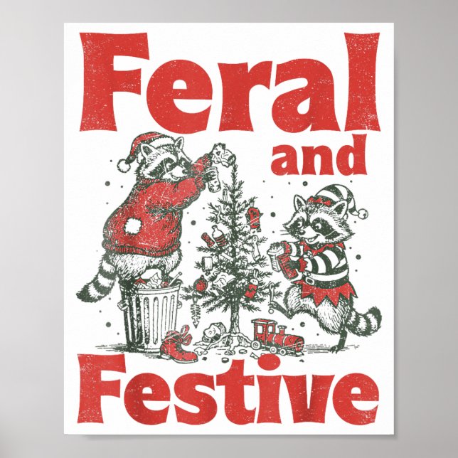 Affiche Feral And Festive Raccoon Santa Christmas Holiday  (Devant)