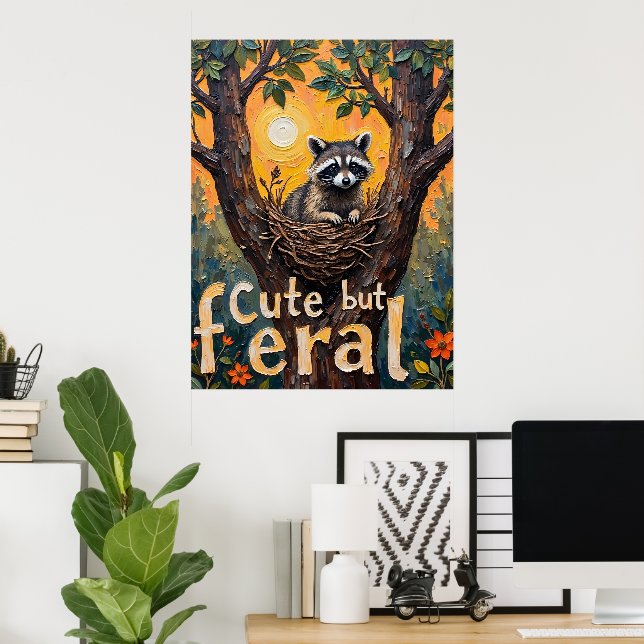 Affiche Feral encadré : Raccoon's Cosy Spot (Bureau à domicile)