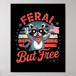 Affiche Feral Funky Mais Patriotic Raccoon Gratuit Usa 4èm