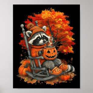 Affiche Feral Girl Fall Raccoon Halloween Citrouille Racco