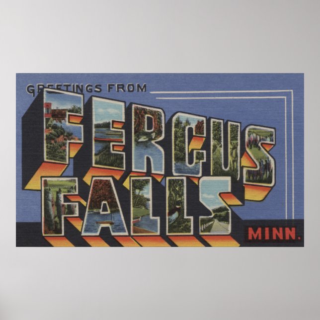 Affiche Fergus Falls, Minnesota - Scènes de grandes lettre (Devant)
