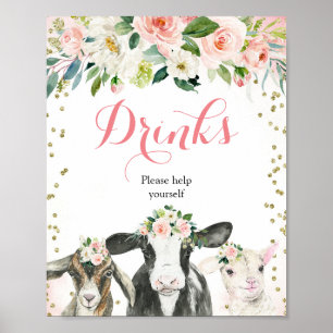 Affiche Ferme Animal Floral Girl Prendre un verre Signal