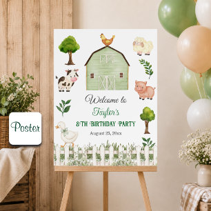 Affiche Ferme Animaux Aquarelle 8ème Anniversaire