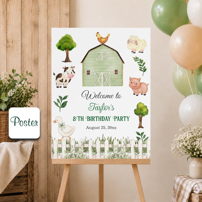 Affiche Ferme Animaux Aquarelle 8ème Anniversaire (Créateur téléchargé)
