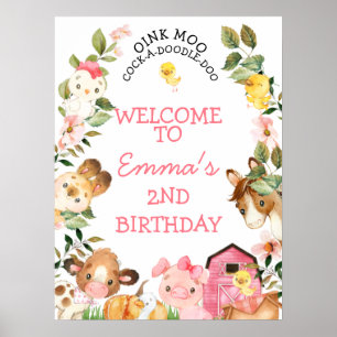 Affiche Ferme Animaux Grange Rose Accueil Anniversaire