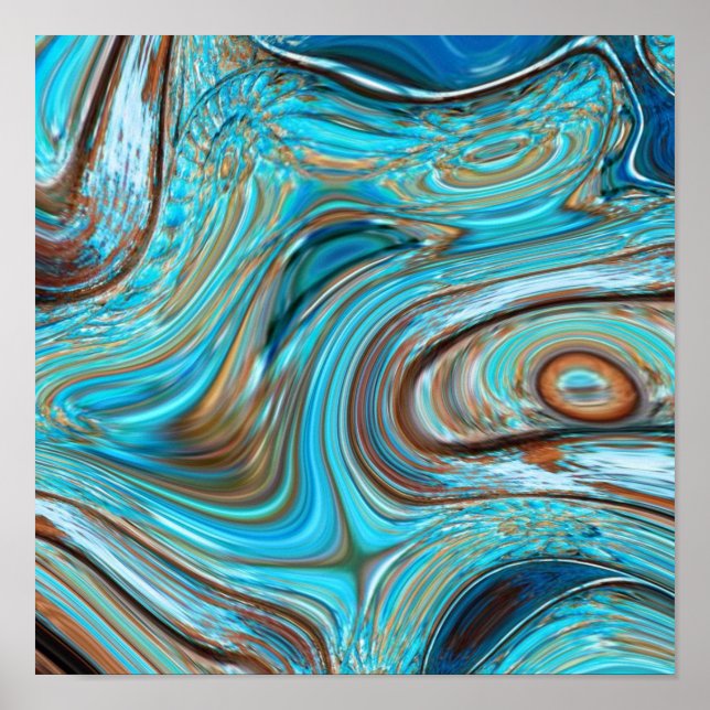 Affiche ferme bleu turquoise Tourbillons turquoise à grain (Devant)