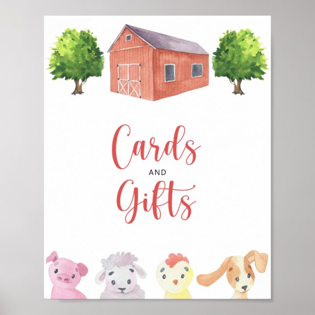 Affiche Ferme - cartes et cadeaux baby shower (Devant)