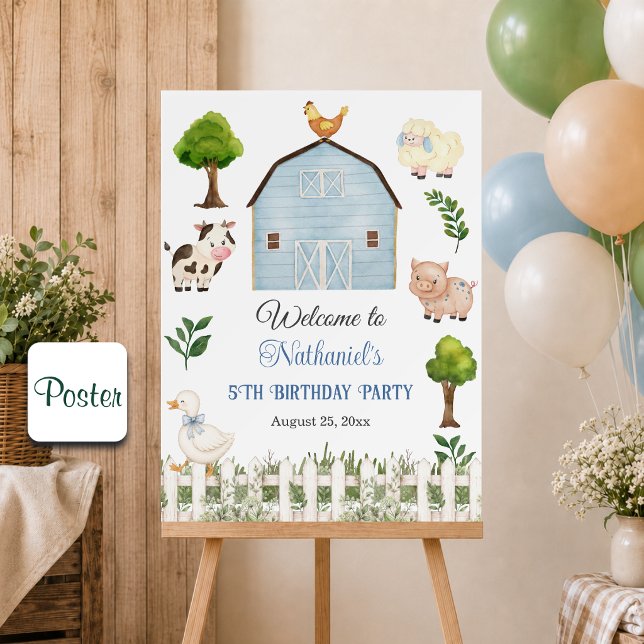 Affiche Ferme d'animaux à l'aquarelle 5ème anniversaire (Créateur téléchargé)