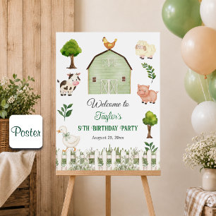 Affiche Ferme d'animaux à l'aquarelle Fête d'anniversaire
