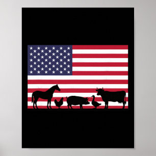 Affiche Ferme d'animaux de drapeau américain Cheval Vache