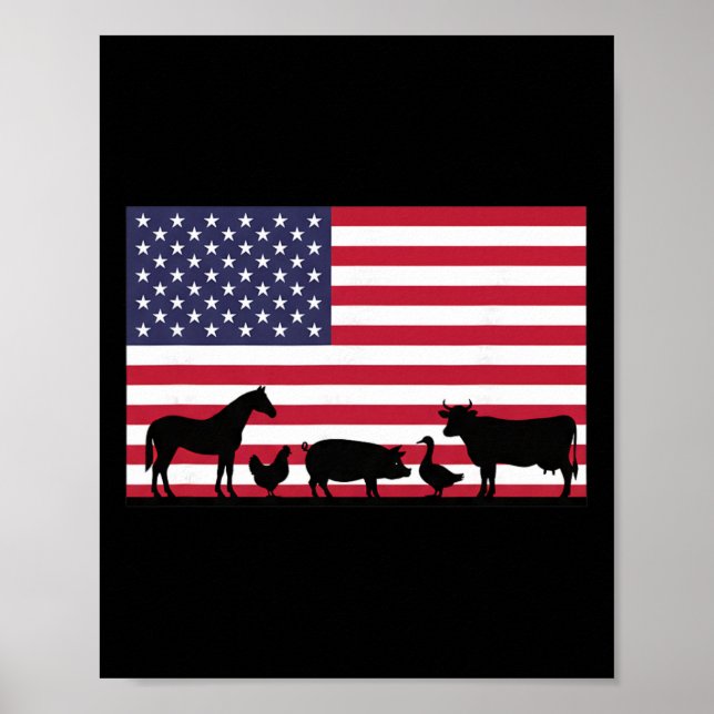 Affiche Ferme d'animaux de drapeau américain Cheval Vache  (Devant)