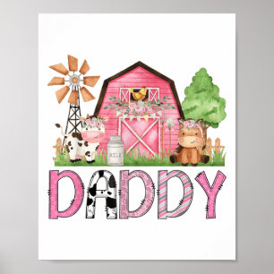Affiche Ferme d'animaux rose papa Anniversaire Enfants Fam