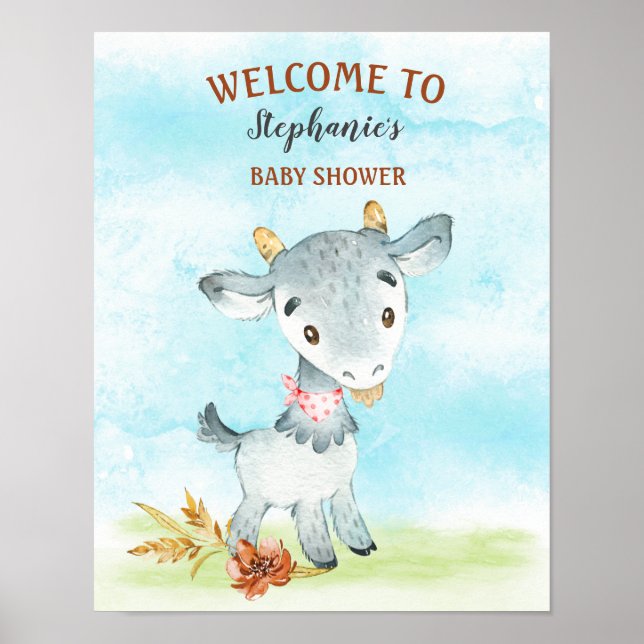 Affiche Ferme de Baby shower de chèvre d'aquarelle (Devant)