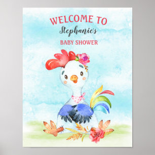 Affiche Ferme de Baby shower de coq écolière