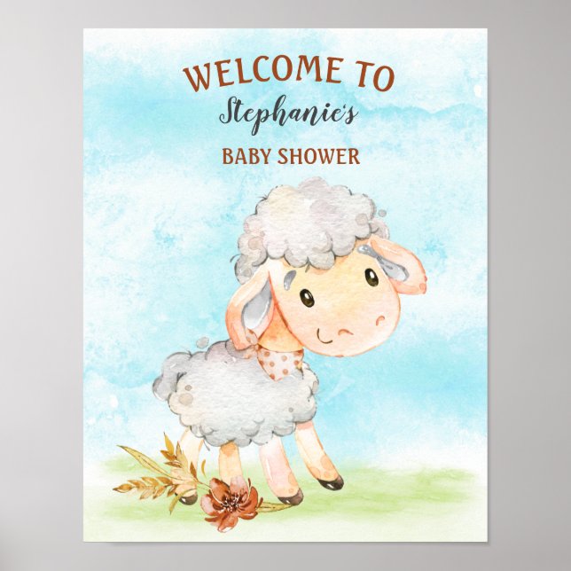 Affiche Ferme de Baby shower de moutons d'aquarelle (Devant)