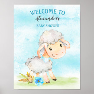 Affiche Ferme de Baby shower de moutons pour garçons d'aqu