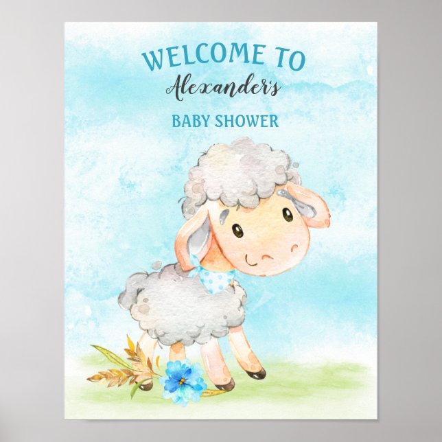 Affiche Ferme de Baby shower de moutons pour garçons d'aqu (Devant)