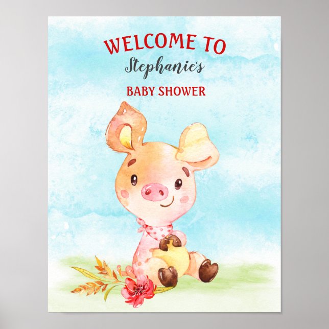 Affiche Ferme de Baby showers Watercolor Piggy (Devant)
