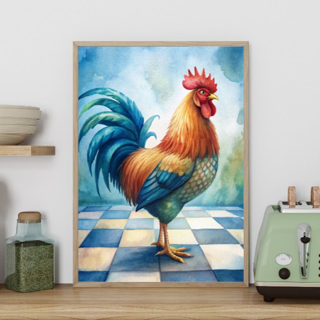 Affiche Ferme de campagne au coq rustique Cuisine  (Rooster country kitchen poster)