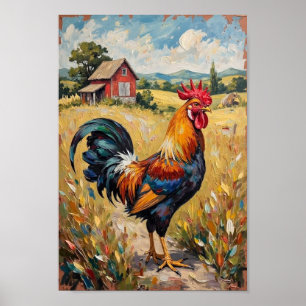 Affiche Ferme de coq vintage Art rural