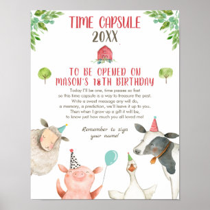 Affiche Ferme de la capsule temporelle garçon d'anniversai